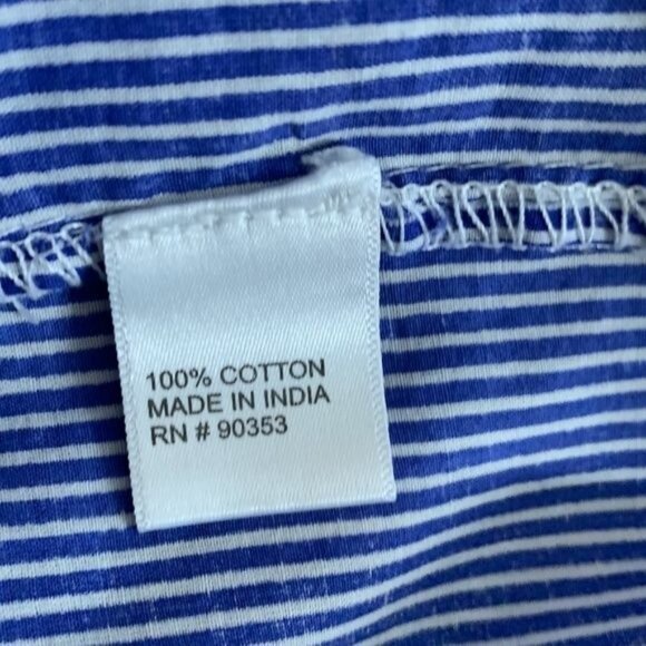 Rebellion Blue Striped Peasant Blouse Women’s Large Off Shoulder Bell Sleeve - Picture 9 of 9